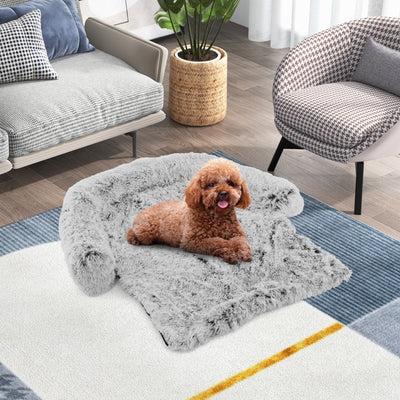 White Plush Calming Dog Couch Bed with Anti-Slip Bottom-S