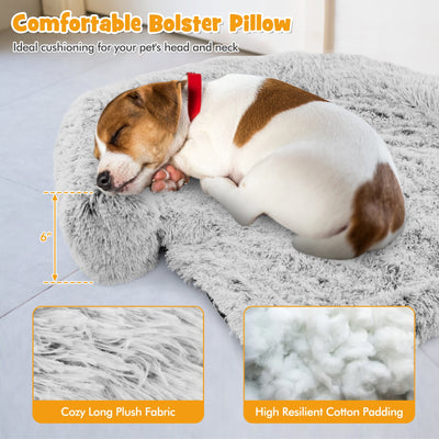 White Plush Calming Dog Couch Bed with Anti-Slip Bottom-S