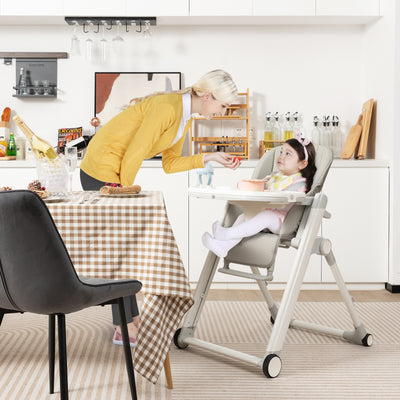 Foldable Feeding Sleep Playing High Chair with Recline Backrest for Babies and Toddlers-Light Gray