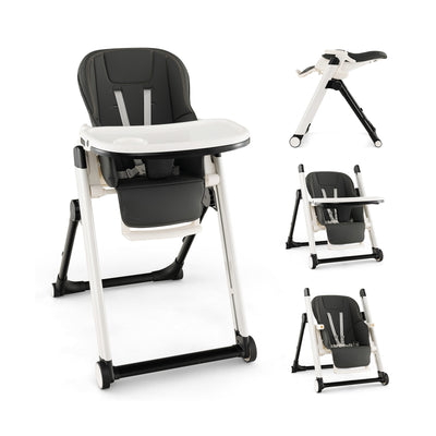 Foldable Feeding Sleep Playing High Chair with Recline Backrest-Dark Gray