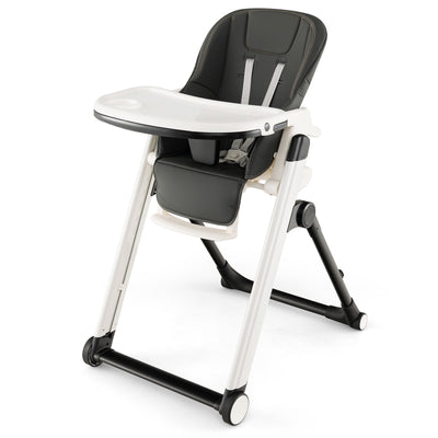 Foldable Feeding Sleep Playing High Chair with Recline Backrest-Dark Gray