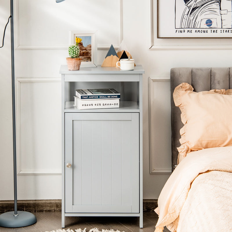 Bathroom Wooden Floor Cabinet with Multifunction Storage Rack-Gray