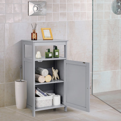 Bathroom Wooden Floor Cabinet with Multifunction Storage Rack-Gray