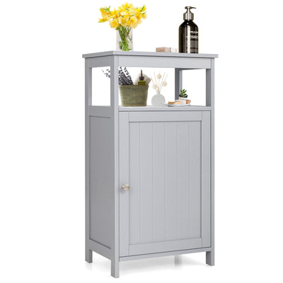 Bathroom Wooden Floor Cabinet with Multifunction Storage Rack-Gray