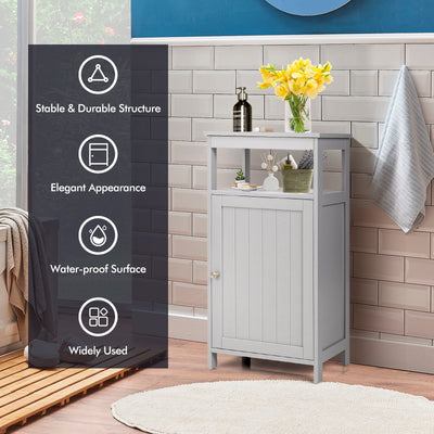 Bathroom Wooden Floor Cabinet with Multifunction Storage Rack-Gray