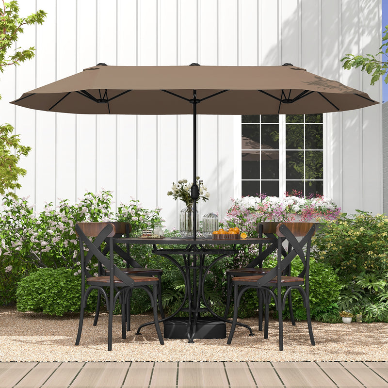 13 FT Double-sided Patio Twin Table Umbrella with Crank Handle-Tan