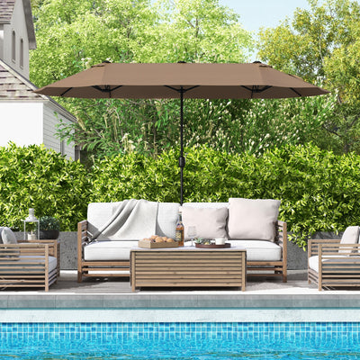 13 FT Double-sided Patio Twin Table Umbrella with Crank Handle-Tan