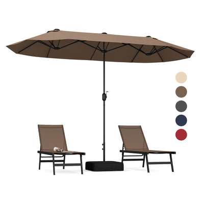 13 FT Double-sided Patio Twin Table Umbrella with Crank Handle-Tan