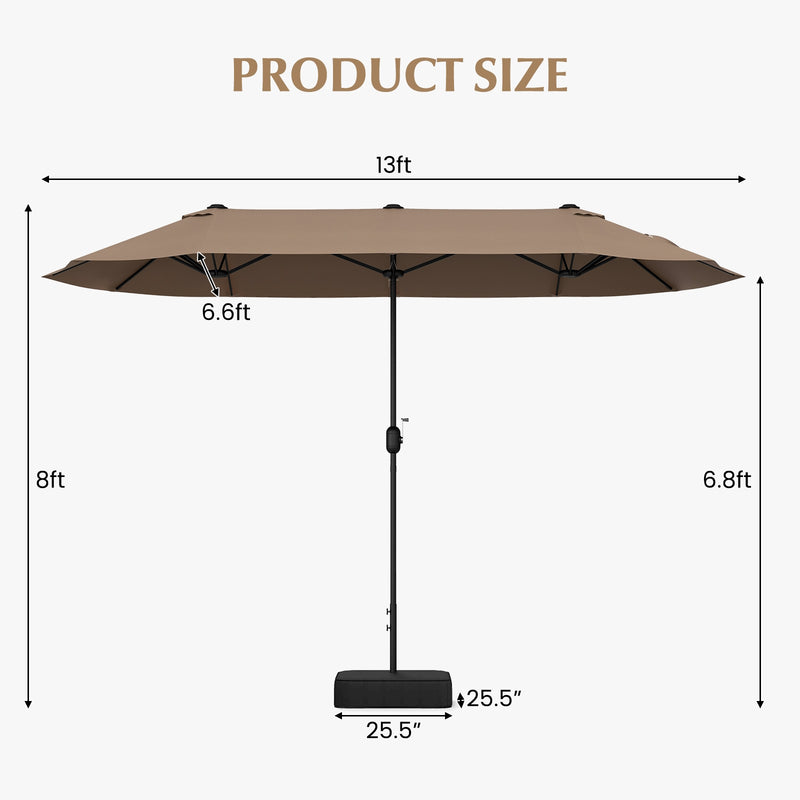 13 FT Double-sided Patio Twin Table Umbrella with Crank Handle-Tan