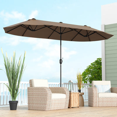 13 FT Double-sided Patio Twin Table Umbrella with Crank Handle-Tan