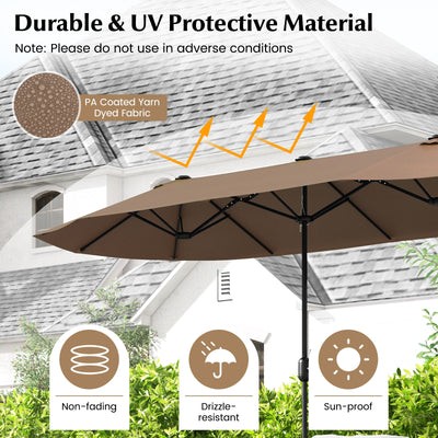 13 FT Double-sided Patio Twin Table Umbrella with Crank Handle-Tan