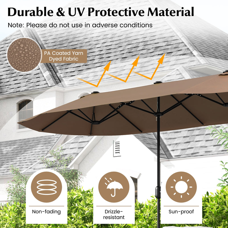 13 FT Double-sided Patio Twin Table Umbrella with Crank Handle-Tan