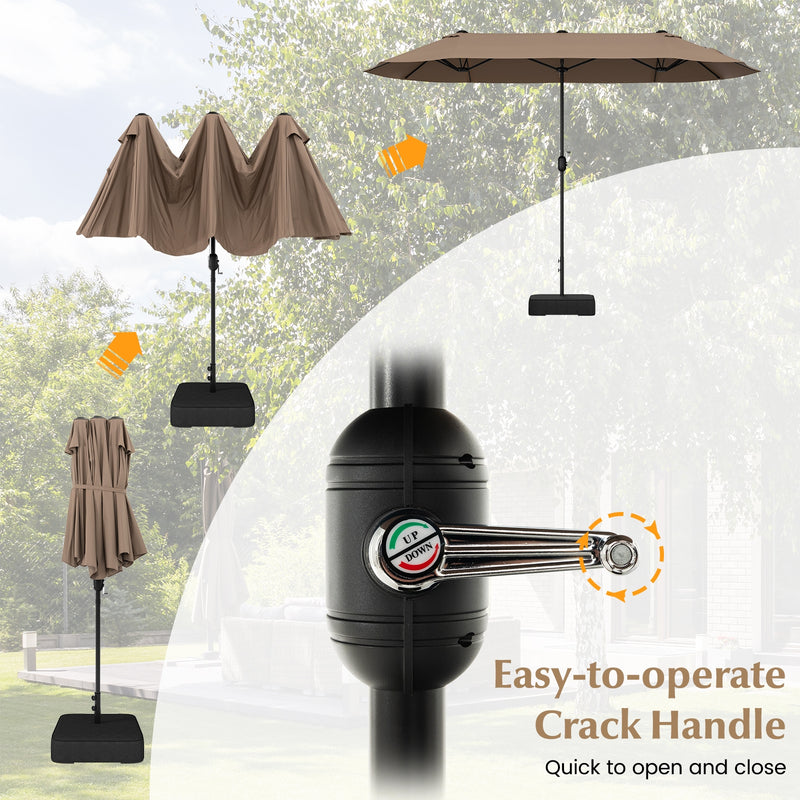 13 FT Double-sided Patio Twin Table Umbrella with Crank Handle-Tan