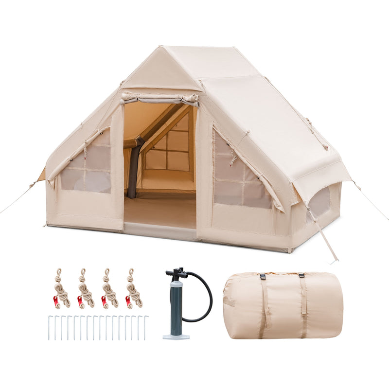 Inflatable Camping Tent 2/4/6 People Glamping Tent for Family Camping with Pump-Beige