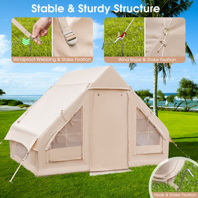 Inflatable Camping Tent 2/4/6 People Glamping Tent for Family Camping with Pump-Beige