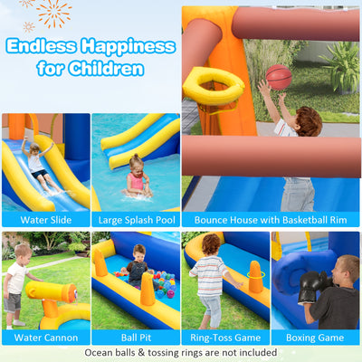 7-In-1 Water Slide Park with Splash Pool and Water Cannon without Blower