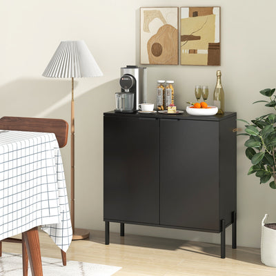 2-Door Buffet Cabinet Sideboard with Shelf and Metal Legs-Black