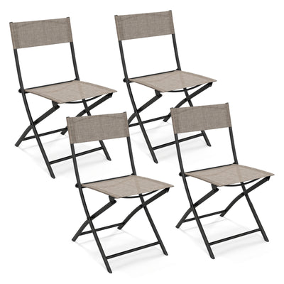 Patio Folding Chairs Set of 4 Lightweight Camping Chairs with Breathable Seat-Brown