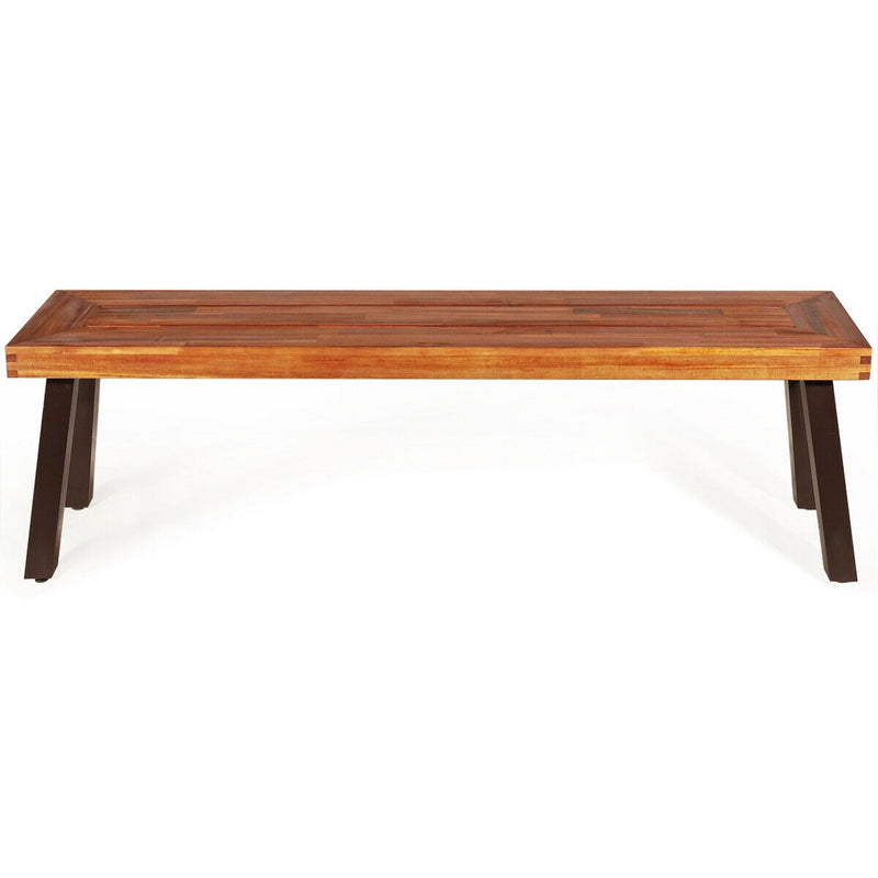 Patio Acacia Wood Dining Bench Seat with Steel Legs