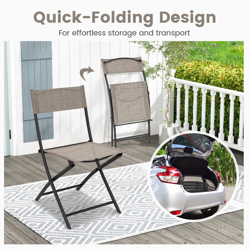 Patio Folding Chairs Set of 4 Lightweight Camping Chairs with Breathable Seat-Brown