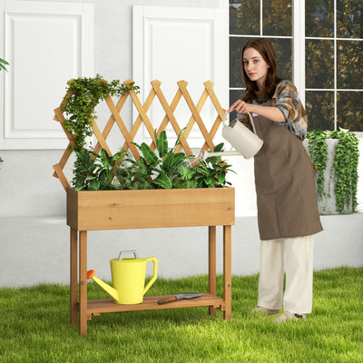 Wooden Raised Garden Bed Mobile Elevated Planter Box with Trellis-Natural