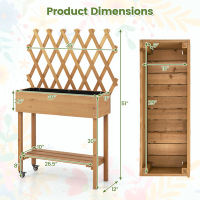 Wooden Raised Garden Bed Mobile Elevated Planter Box with Trellis-Natural