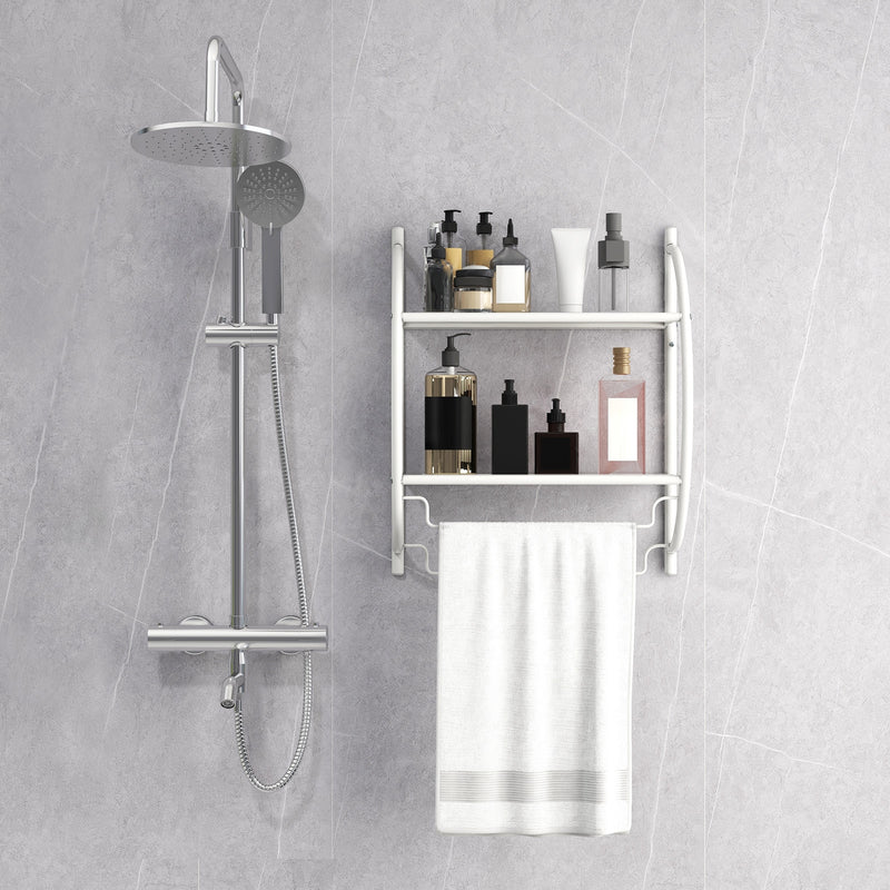 Wall Mounted 2-Tier Bathroom Towel Rack with 2 Towel Bars-White