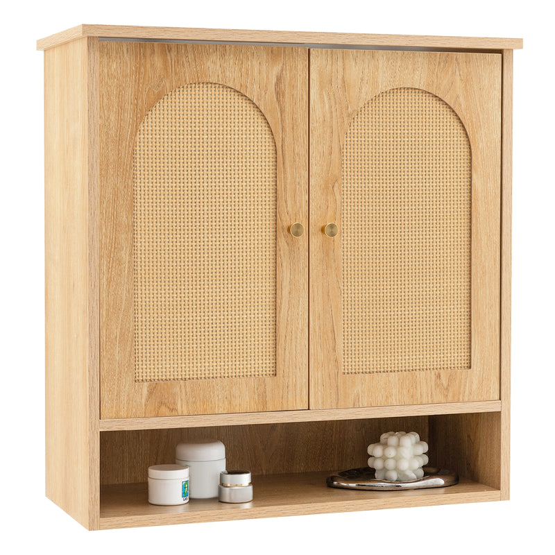 Medicine Cabinet with 2 Rattan Doors for Laundry Room Kitchen Entryway-Natural