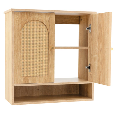 Medicine Cabinet with 2 Rattan Doors for Laundry Room Kitchen Entryway-Natural