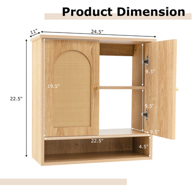 Medicine Cabinet with 2 Rattan Doors for Laundry Room Kitchen Entryway-Natural