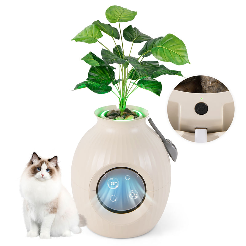 Smart Plant Cat Litter Box with Electronic Odor Removal & Sterilization-Beige