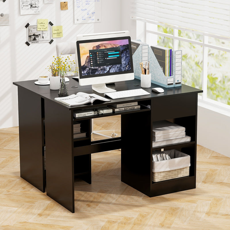 Wooden Computer Desk with CPU Stand-Black