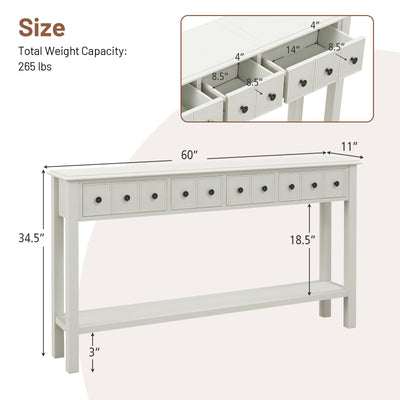 60 Inch Long Sofa Table with 4 Drawers and Open Shelf for Living Room-White