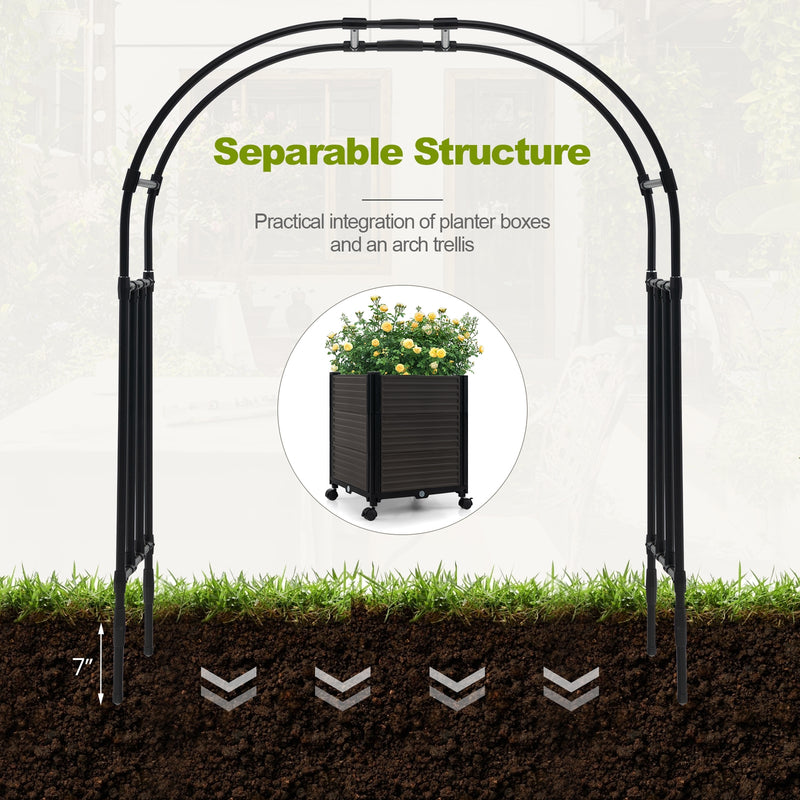 6.6 Feet Arch Arbor Trellis with 2 Planter Boxes and Detachable PE-Coated Metal Tubes-Black