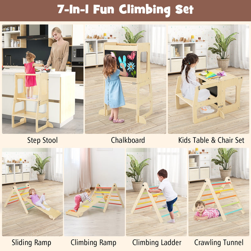 7-in-1 Toddler Climbing Toy Connected Table and Chair Set for Boys and Girls Aged 3-14 Years Old-Multicolor