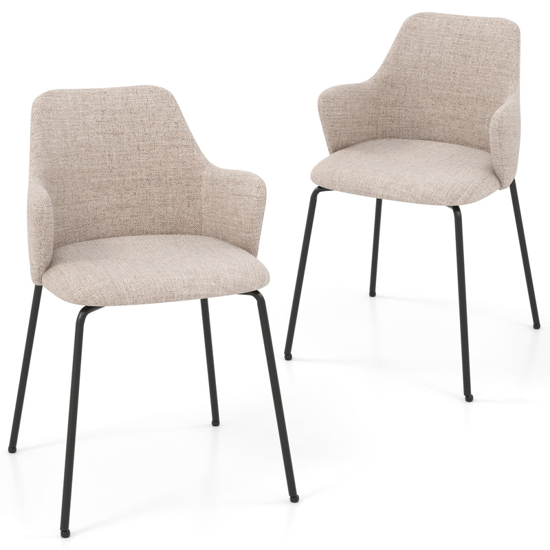 Dining Chairs Set of 2 with Curved Backrest  Wide Seat and Armrests-White