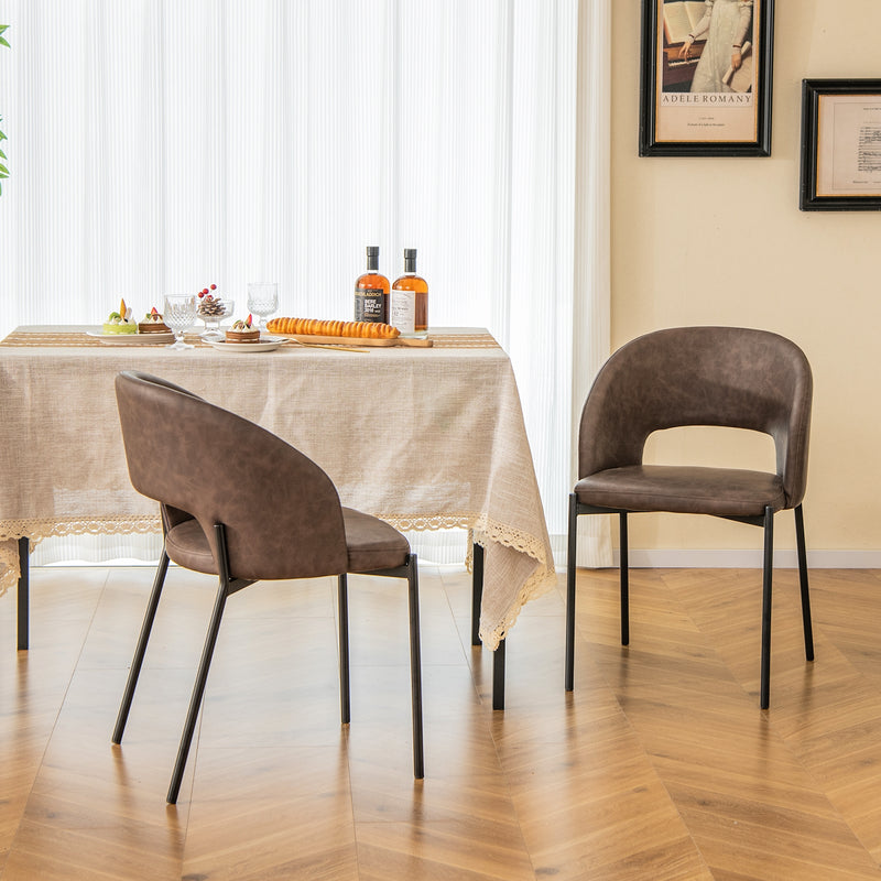 Dining Chair Set of 2 with High-density Sponge Cushion and PU Leather-Brown