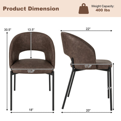 Dining Chair Set of 2 with High-density Sponge Cushion and PU Leather-Brown