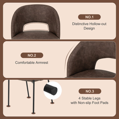 Dining Chair Set of 2 with High-density Sponge Cushion and PU Leather-Brown