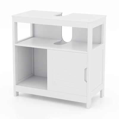 Pedestal Sink Storage Cabinet with 2 Sliding Doors and U-shaped Cut-out-White