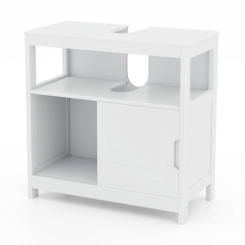 Pedestal Sink Storage Cabinet with 2 Sliding Doors and U-shaped Cut-out-White