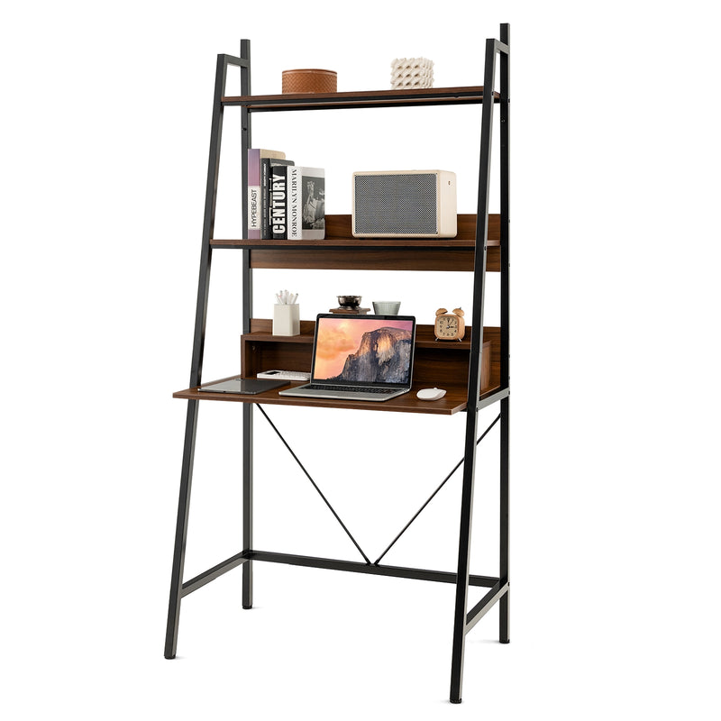 71” High Freestanding Laptop Desk with Open Shelves for Living Room Bedroom Study-Brown