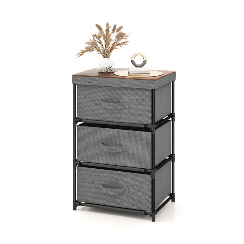 3-Tier Fabric Nightstand with Sturdy Metal Frame-Gray