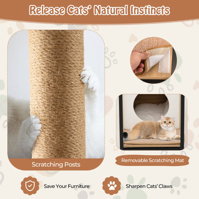 Cat Furniture End Table Cat House with Scratching Post-Natural