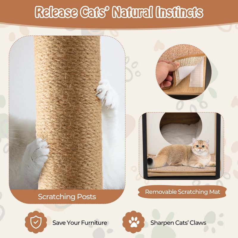 Cat Furniture End Table Cat House with Scratching Post-Natural