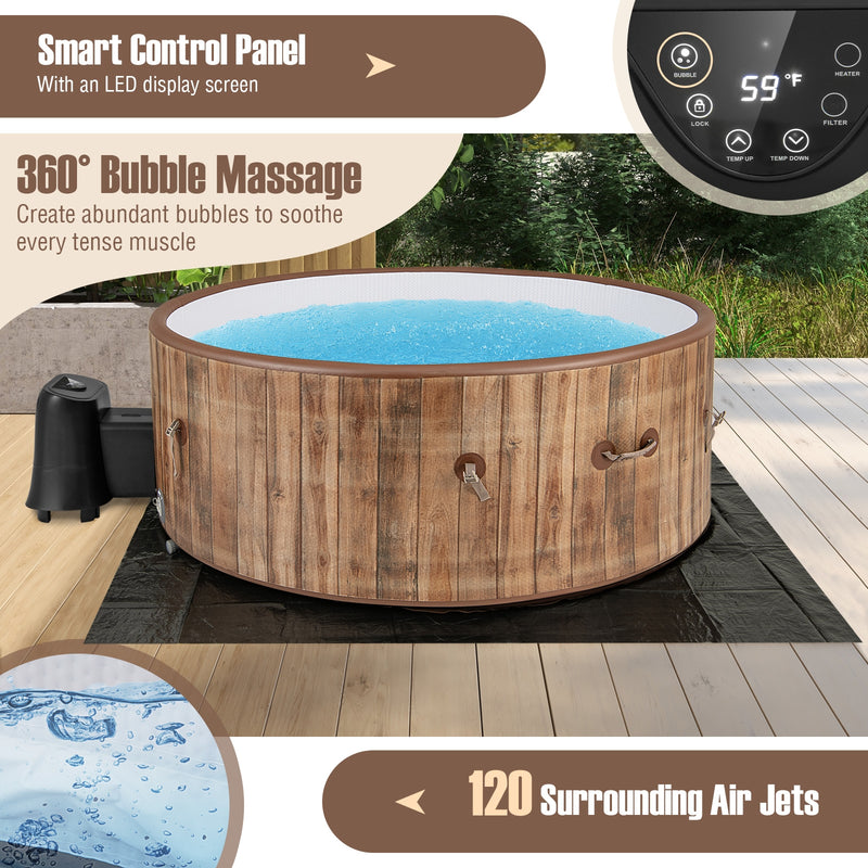 72 Inches Inflatable Hot Tub SPA with 120 Air Jets Electric Heater Pump for 4-6 Person-Coffee