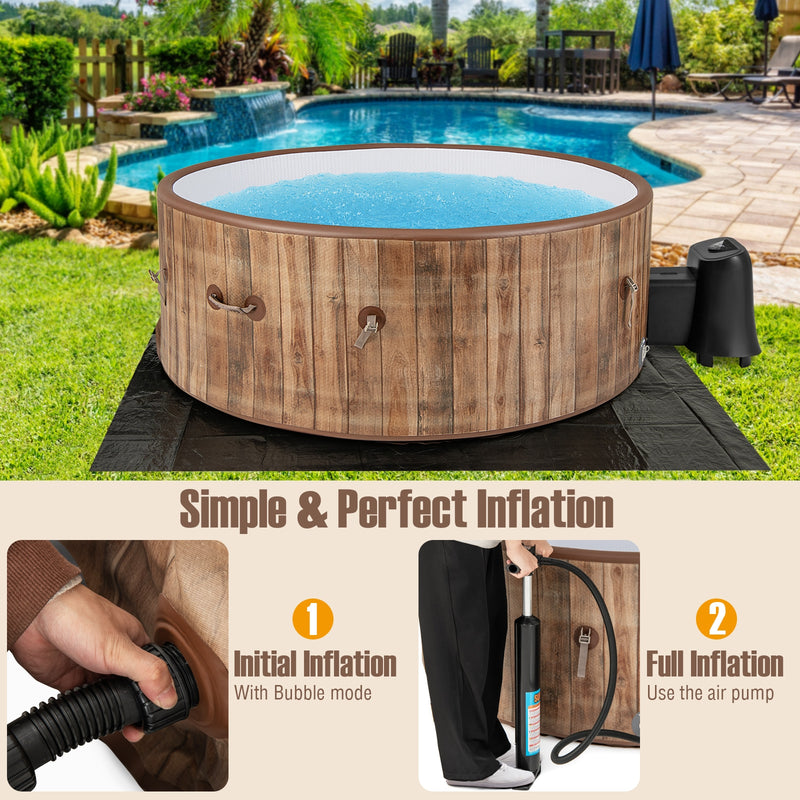 72 Inches Inflatable Hot Tub SPA with 120 Air Jets Electric Heater Pump for 4-6 Person-Coffee