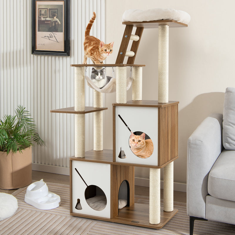 57 Inch Cat Tree Tower Multi-Level Activity Center with Scratching Posts-Natural