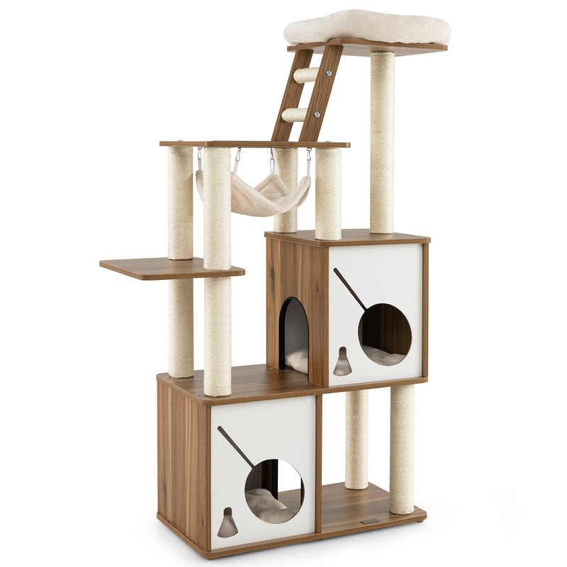 57 Inch Cat Tree Tower Multi-Level Activity Center with Scratching Posts-Natural