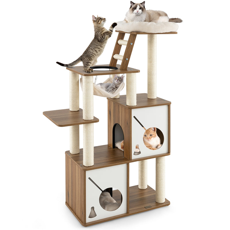 57 Inch Cat Tree Tower Multi-Level Activity Center with Scratching Posts-Natural